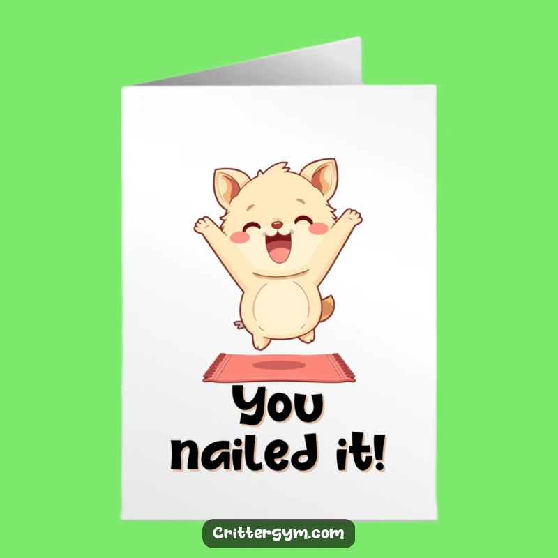 Free Printable Congrats Card: Fluffy Animal's Yoga Triumph, Hilarious Achievement Greeting Download