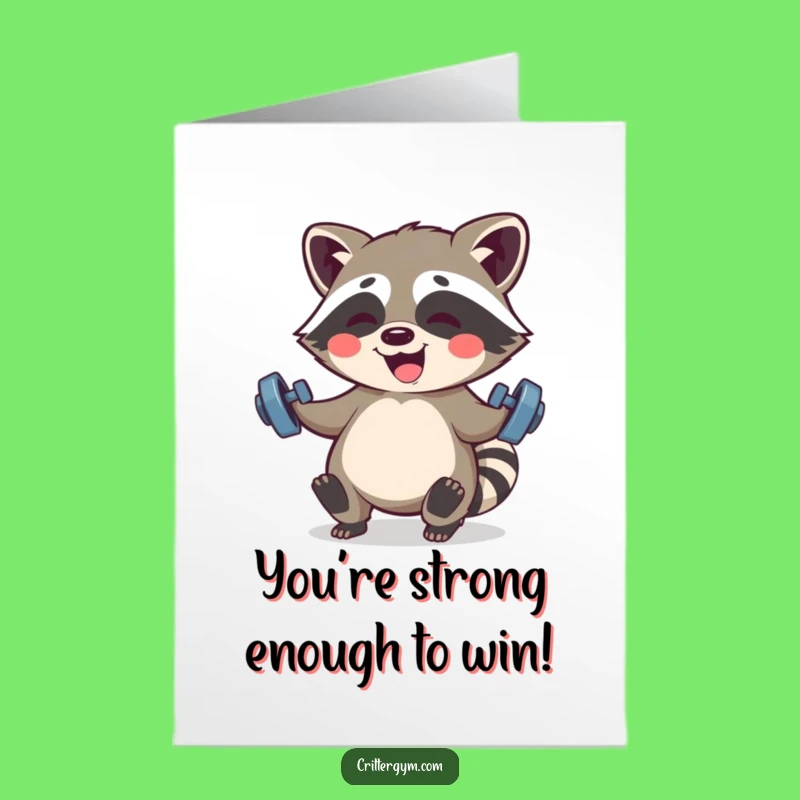 Free Printable Congrats Card: Kawaii Raccoon's Strength Downloadable Gift