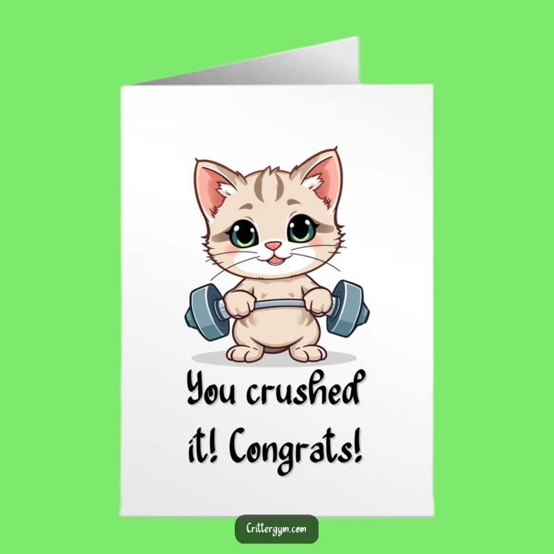 Free Printable Congratulations Card: Funny Workout Kitten Wins Big, Downloadable Gift for Achievers