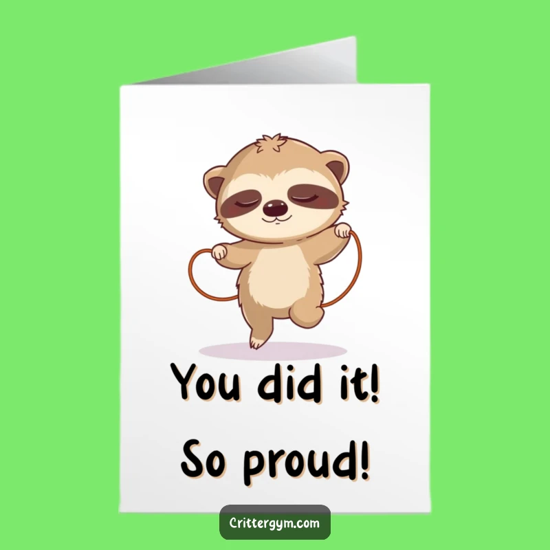Free Printable Sloth Congratulations Card: Slow Motion Jump Success, Downloadable DIY