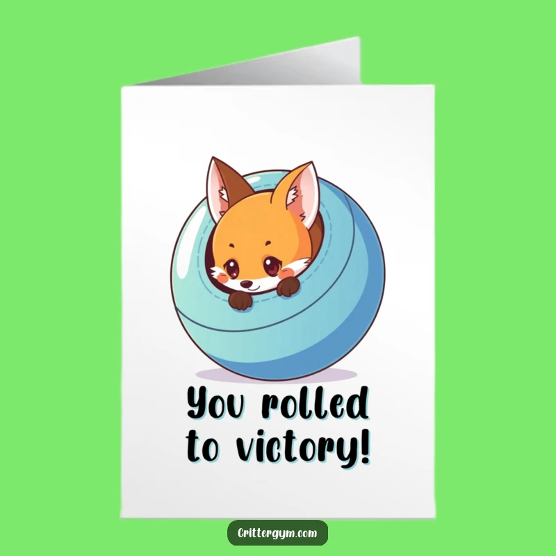 Free Printable Funny Fox Congrats Card: Exercise Ball Surprise Downloadable