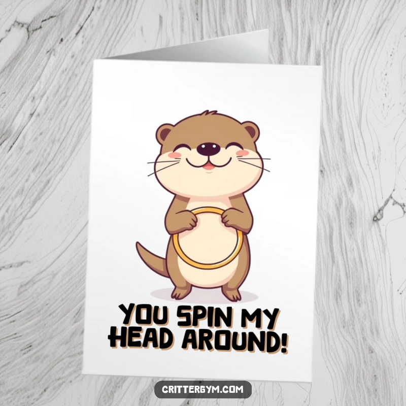 Funny Free Printable Congrats Card: Grinning otter spins a small hula hoop with pure joy, marking an achievement.