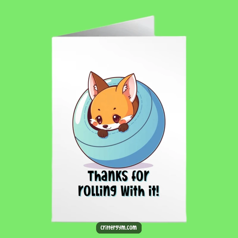 Free Printable Funny Fox Thank You Card: Exercise Ball Gratitude Downloadable