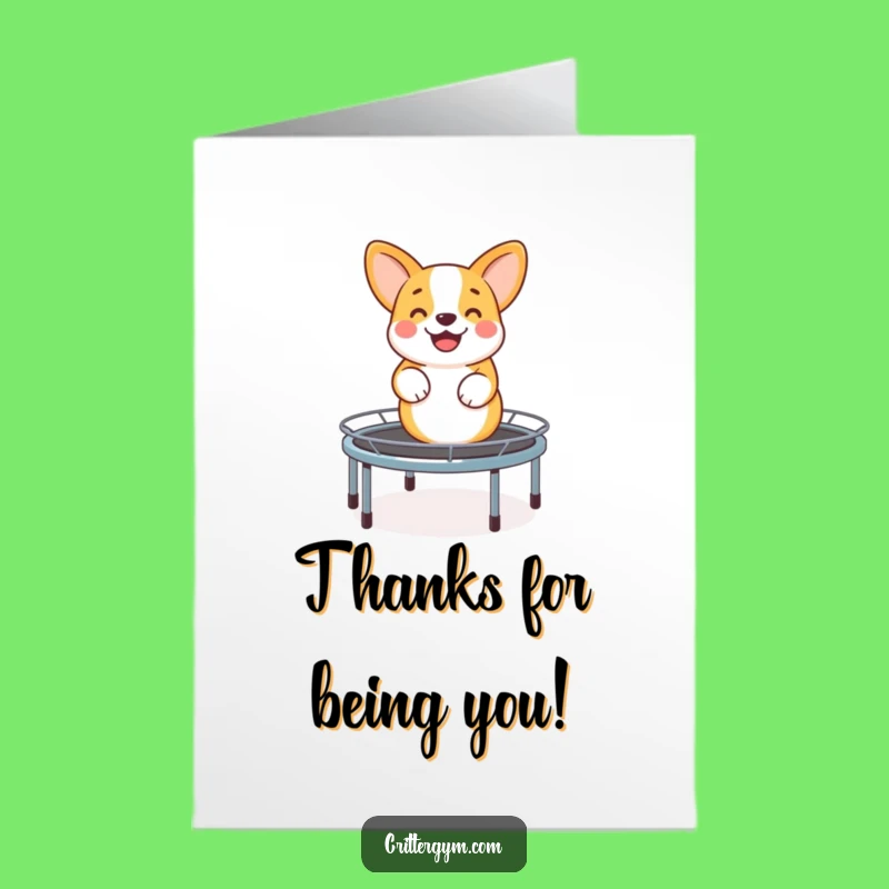 Free Printable Thank You Card: Bouncing Corgi on Trampoline - Funny Downloadable Gratitude