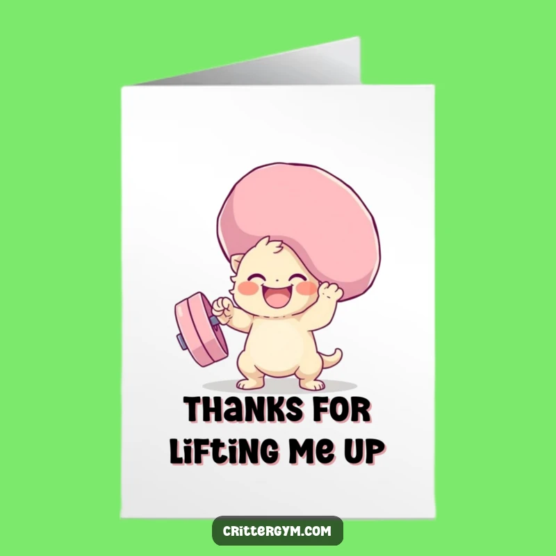 Free Printable Thank You Card: Creature Lifting Weight - Funny Gratitude Downloadable