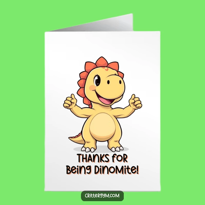 Free Printable Thank You Card: Dino Flexing - A Funny Downloadable Expression of Gratitude