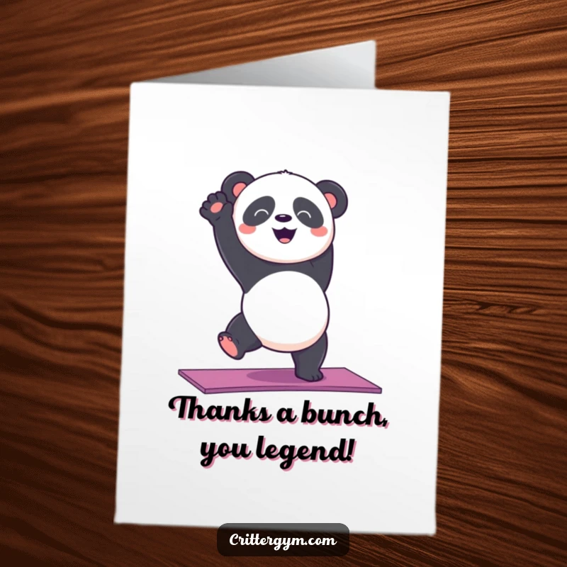 Funny Free Printable Thank You Card: Panda attempting a handstand, a humorous way to say thanks.