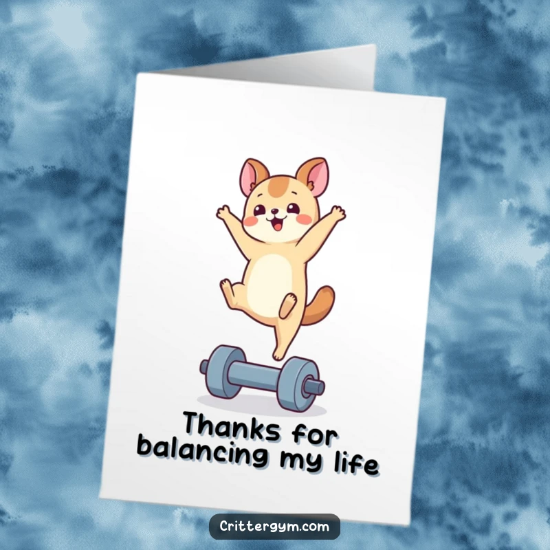 Funny Free Printable Thank You Card: Cute animal performing a handstand on a small dumbbell, conveying thanks.