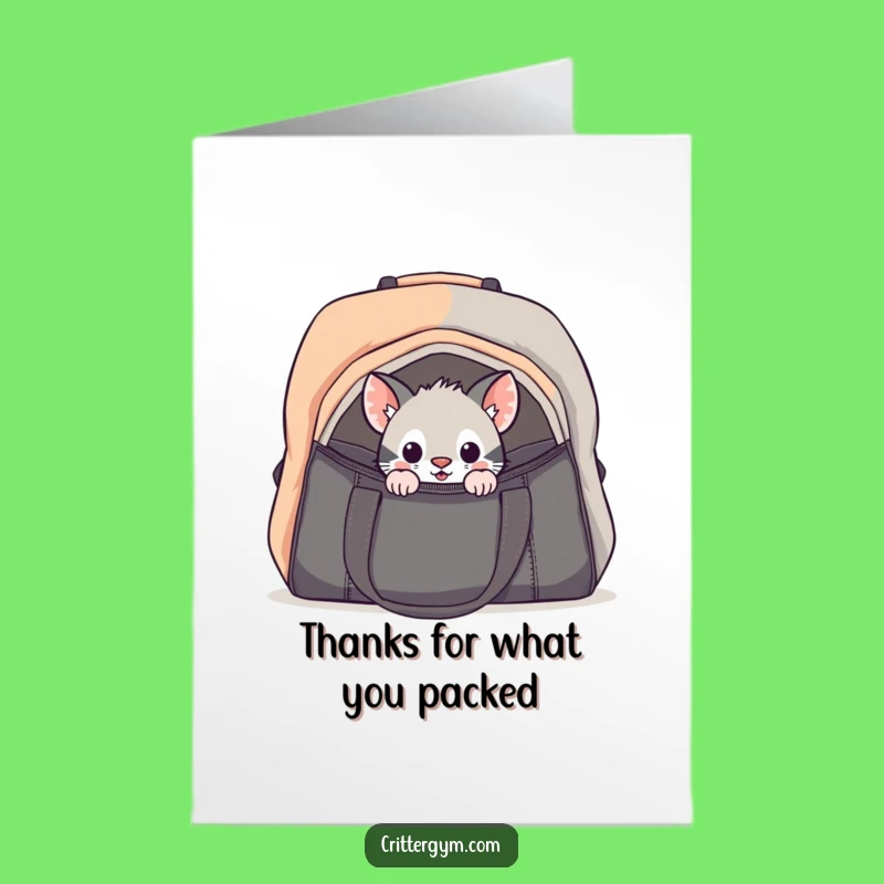 Free Printable Thank You Card: Critter Peeking in Bag - Funny Gratitude Downloadable