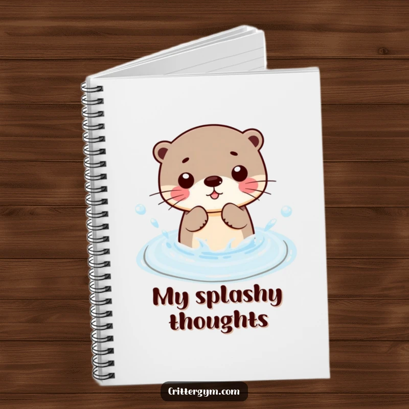 Funny Kawaii otter character splashing water in a small wading pool, a humorous and inspiring notebook.