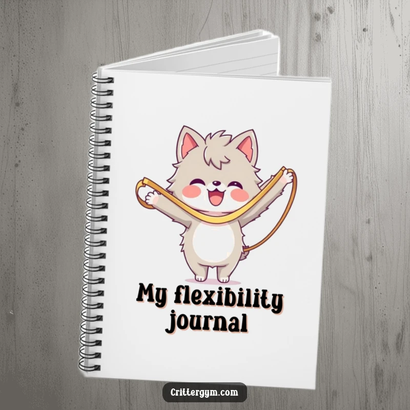 Funny Notebook: A furry character stretching with a resistance band, perfect for humorous note-taking.