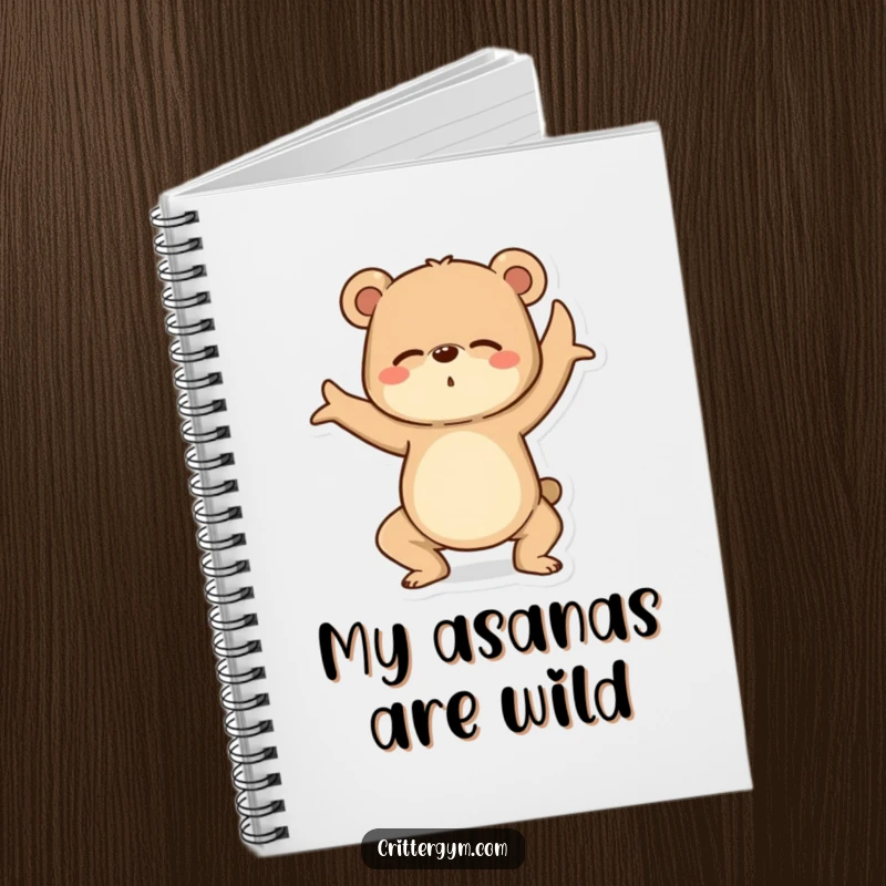 Funny Yoga Bear Notebook: A determined bear humorously attempts yoga, perfect for jotting notes with a smile.