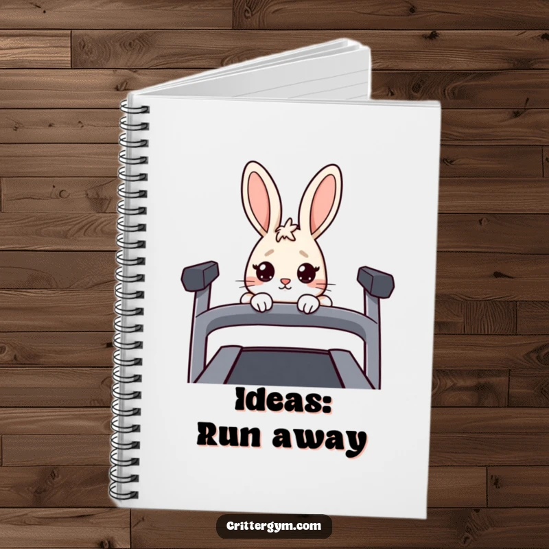 Funny Nervous Rabbit Notebook: A nervous rabbit peeks over a treadmill, perfect for jotting notes with a smile.