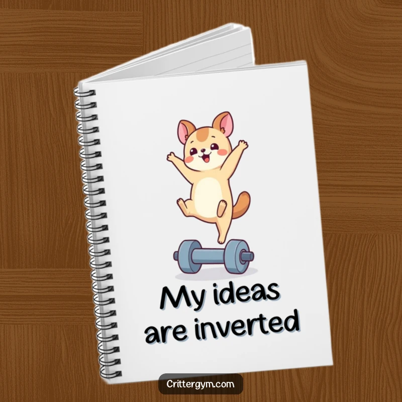 Funny handstand animal notebook with a small critter doing a handstand on a tiny dumbbell, perfect for jotting down funny thoughts.