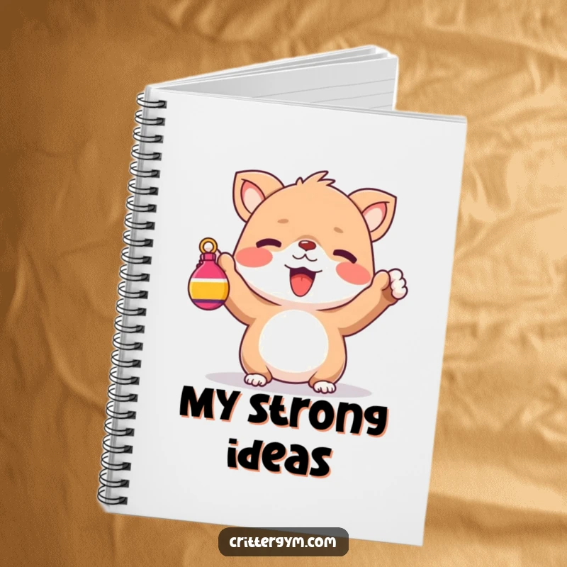 Funny Notebook: A cute creature cheering while holding a small, colorful weight, for humorous notes.