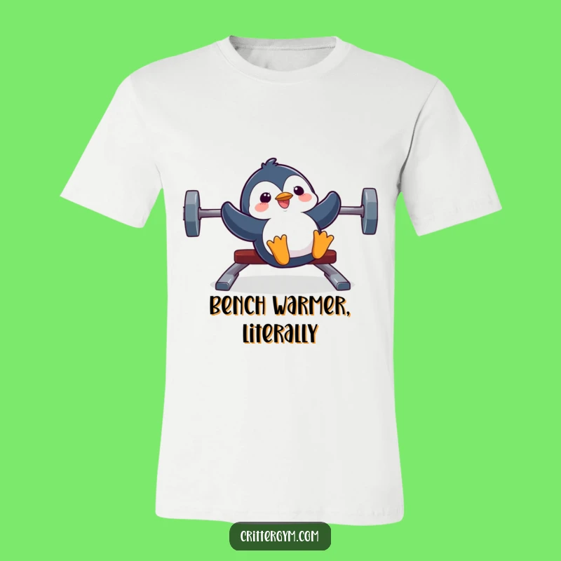 Funny Penguin Gym T-Shirt: Penguin Sliding Weight Bench, Hilarious Workout Tee