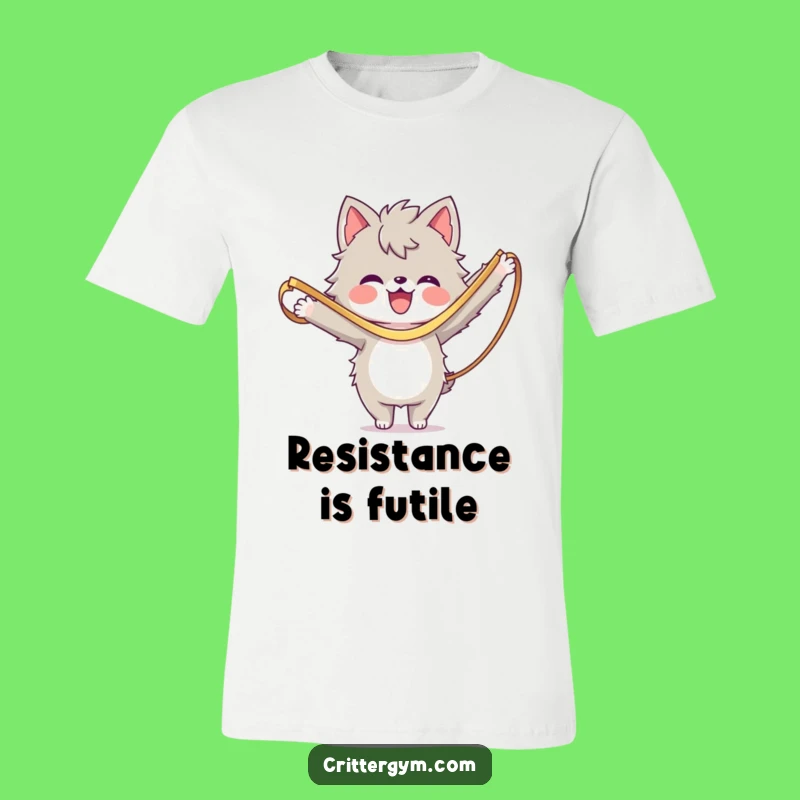 Funny Workout T-Shirt: Furry Character Resistance Band Stretch, Hilarious Fitness Apparel Gift