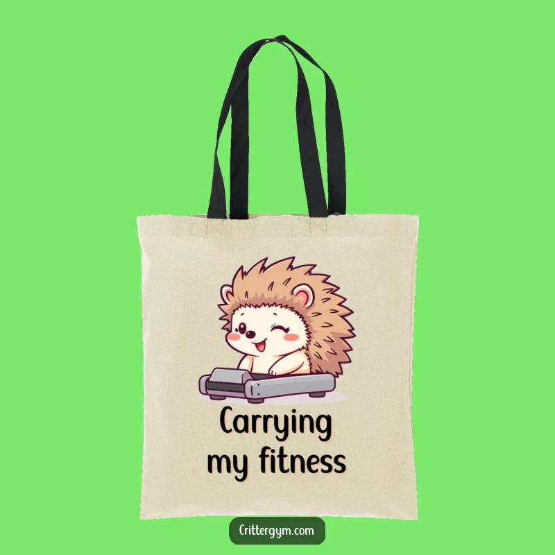 Funny Hedgehog Treadmill Tote Bag: Tiny Character Fitness Bag