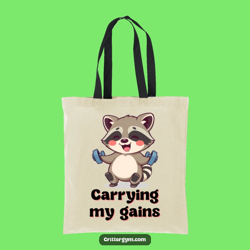 Funny Kawaii Raccoon Fitness Tote Bag: Strong Racoon Accessory, Hilarious Gift Idea