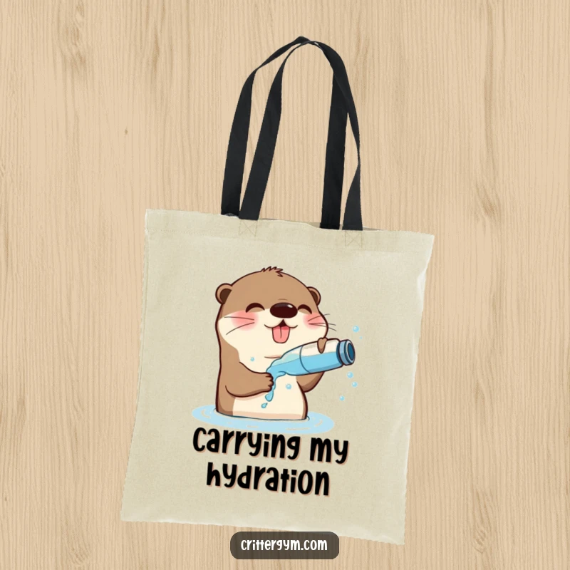Funny Playful Otter Tote Bag: An otter splashes water on its face, ideal for carrying essentials humorously.