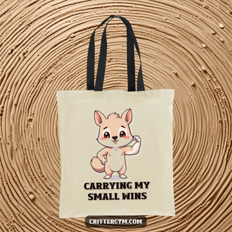 Funny tiny bicep animal tote bag with a small critter showing off a comically tiny bicep, perfect for everyday use and chuckles.