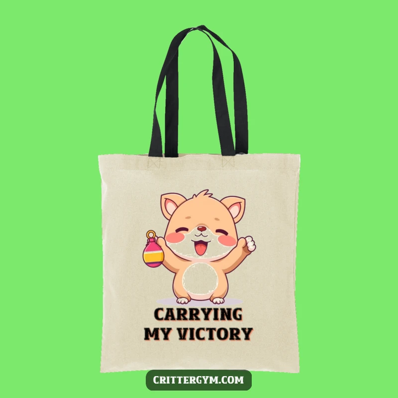 Funny Fitness Tote Bag: Cheerful Creature Weightlifting, Quirky Accessory Gift