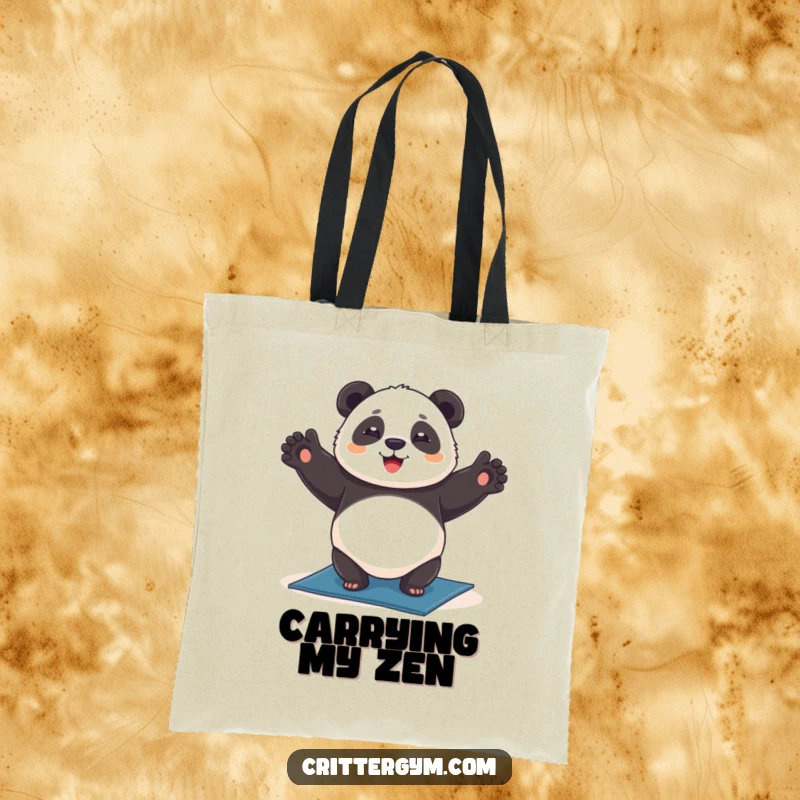 Funny chubby panda tote bag, happily doing a headstand on a yoga mat, practical and cute, perfect funny gift.