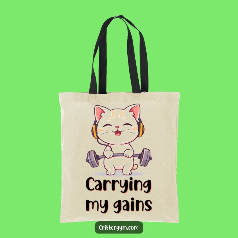 Funny Cat Headphones Lifting Tote Bag: Giggling Character Bag
