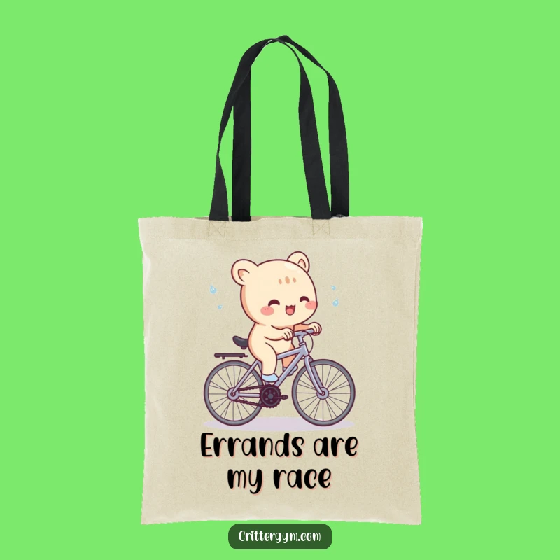 Funny Cycling Tote: Creature on Bike, Hilarious Gym Bag for Fitness Gear